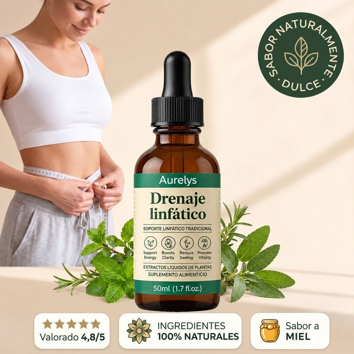 Aurelys Drenaje Linfatico Drena Naturalmente la Hinchazón del Rostro, Abdomen y Piernas DETOX | DESPAR
